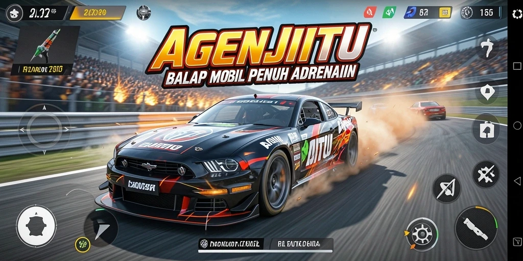 Screenshot AGENJITU menampilkan aksi balap mobil yang seru.