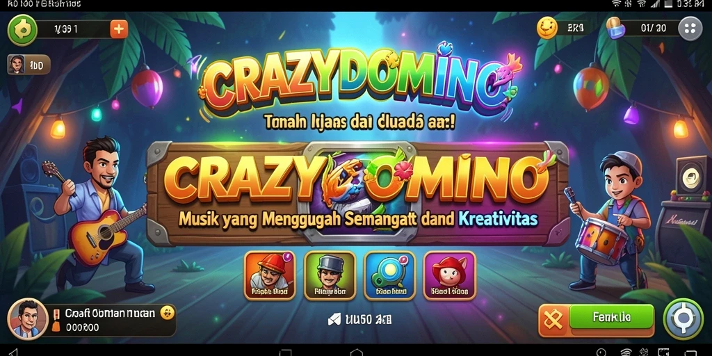 Tampilan gameplay utama CRAZYDOMINO dengan elemen musik yang menyenangkan.