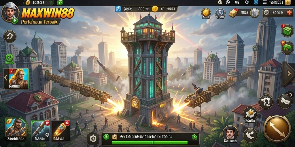 Tampilan gameplay MAXWIN88 yang menampilkan aksi Tower Defense yang mendebarkan.