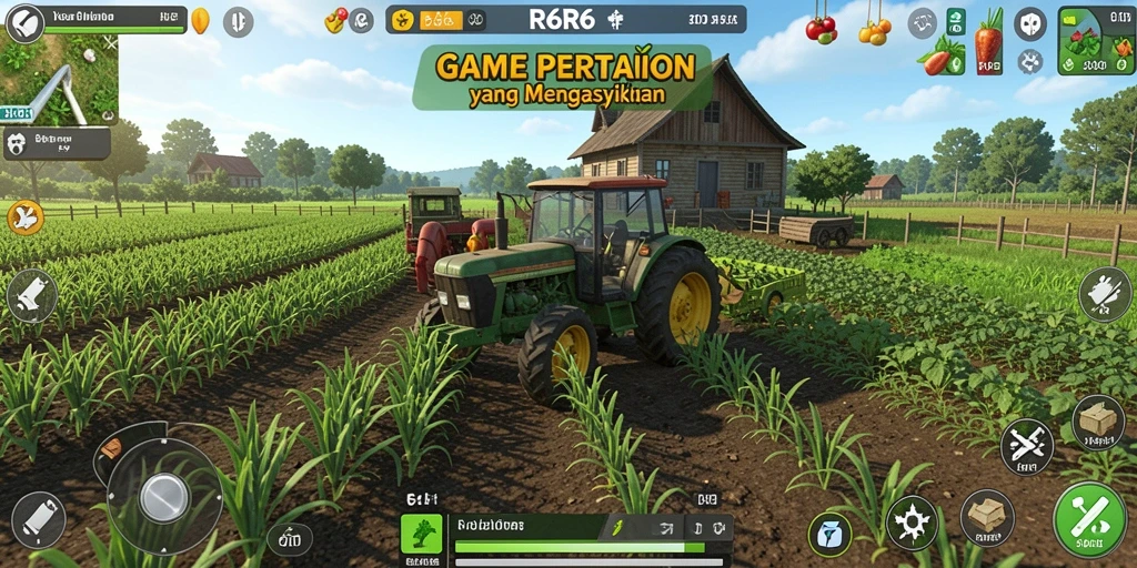 Tampilan gameplay seru dari R6R6 saat merawat ladang pertanian.