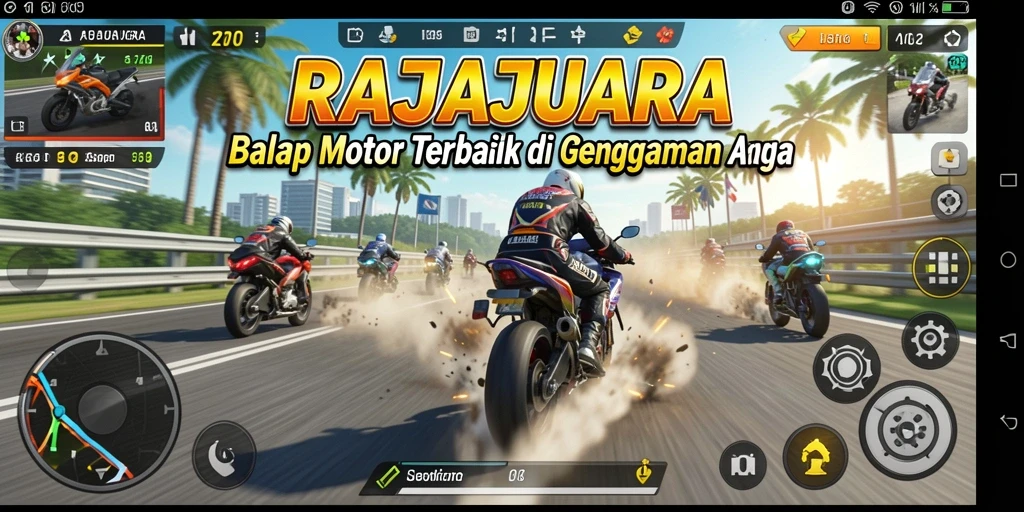 Tampilan gameplay menarik dari RAJAJUARA saat balapan motor.