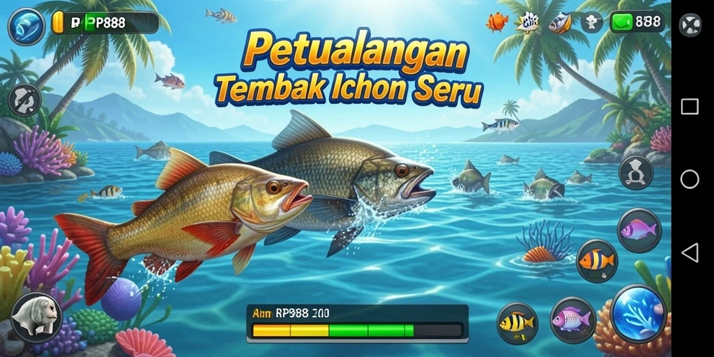 Tampilan gameplay menarik dari RP888 yang menampilkan aksi tembak ikan.